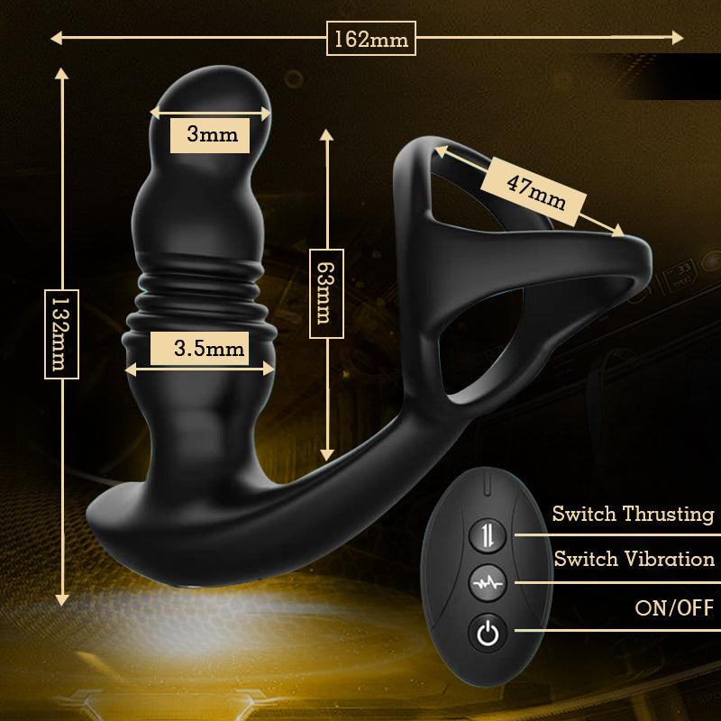 2-in-1 Thrusting & Vibrating Anal Massager with Cock Ring - Double the Pleasure - Sexdoll.Sex