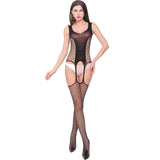 Black Crotchless Suspender Bodystocking - One Size and Queen Available