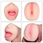 7.09“ Dual Holes Oral Sex Pussy Two Cock Rings Male Masturbators - Sexdoll.Sex