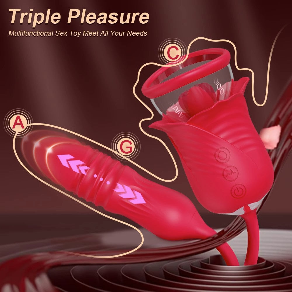 Blossom Bliss: 2-in-1 Rose Vibrator with 10 Vibration & 6 Suction Modes - Sexdoll.Sex