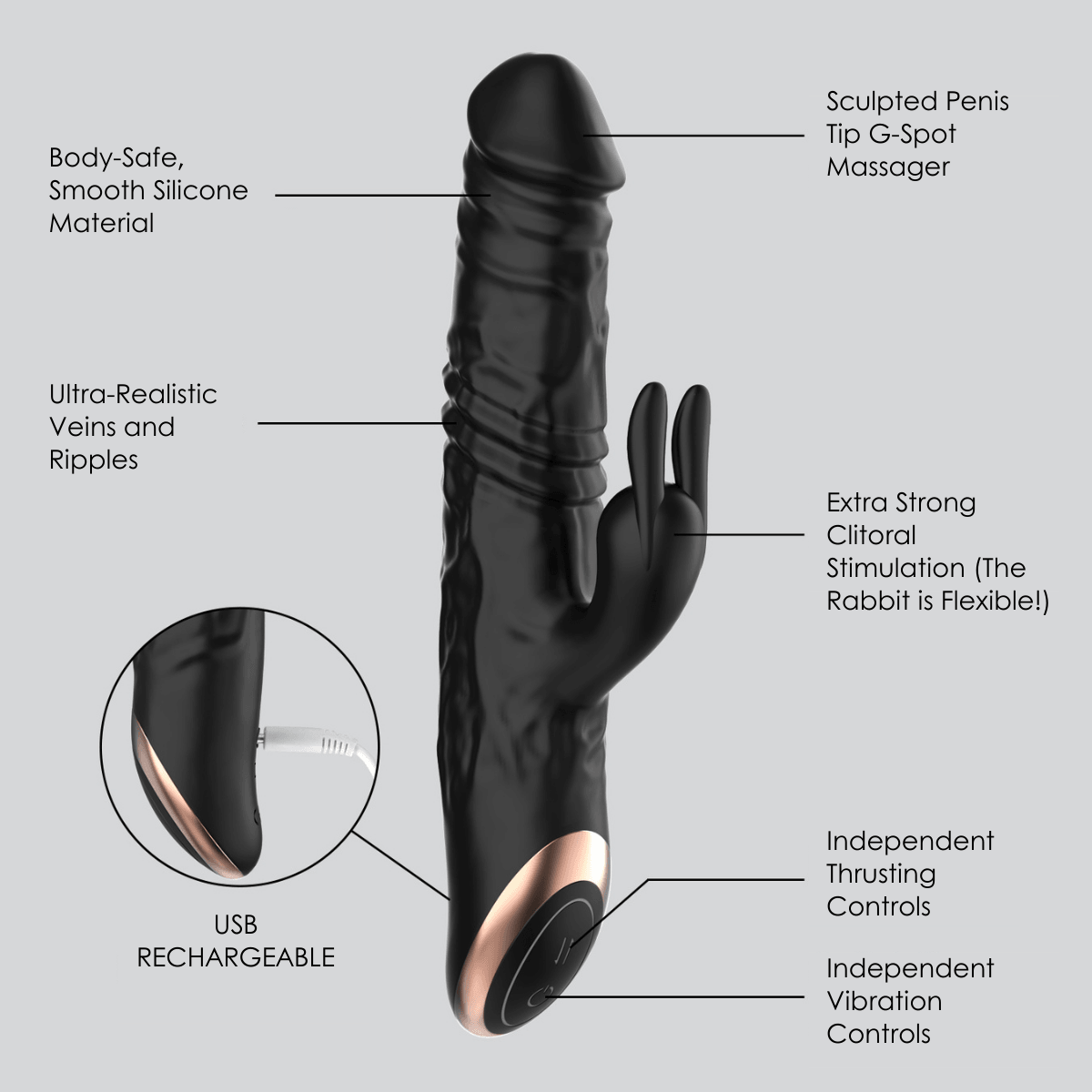 Bato Plus Veined Thrusting & Vibrating Rabbit Machine - Sexdoll.Sex