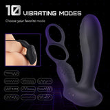 BestGSpot 10 Vibrations Heating Function Remote Control Anal Plug with Dual Cock Rings - Sexdoll.Sex