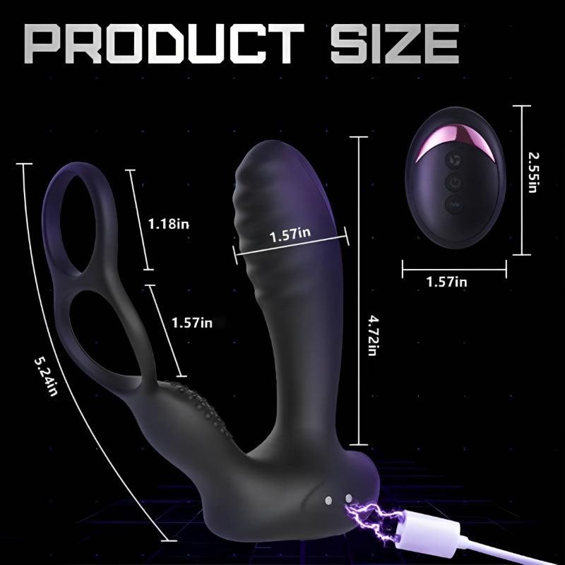 BestGSpot 10 Vibrations Heating Function Remote Control Anal Plug with Dual Cock Rings - Sexdoll.Sex