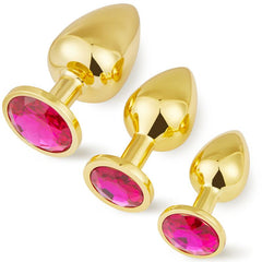 BestGSpot 3 Pieces Gold Jewelled Aluminium Butt Plug - Sexdoll.Sex