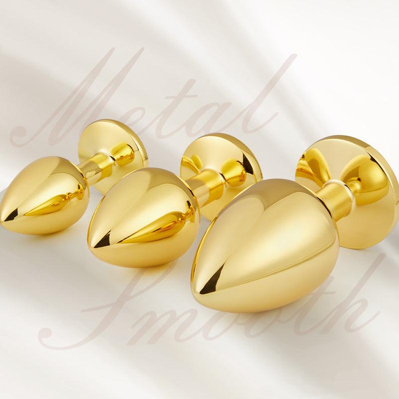 BestGSpot 3 Pieces Gold Jewelled Aluminium Butt Plug - Sexdoll.Sex