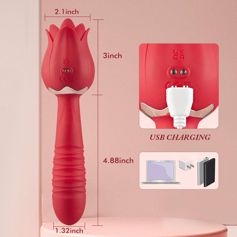 BestGSpot Red Rose Low Noise 5 Thrusting & Vibrating 7 Tongue Licking Vibrator - Sexdoll.Sex