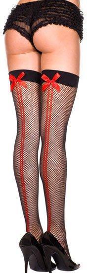 Black Fishnet Thigh Hi with Red Bows (OS) - Sexdoll.Sex