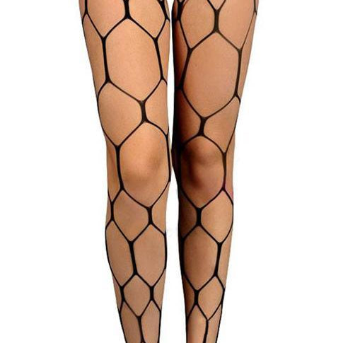 Black Hexagon Net Pantyhose - One Size Fits Most - Sexdoll.Sex