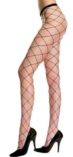 Black Seamless Big Diamond Net Pantyhose - One Size Available - Sexdoll.Sex