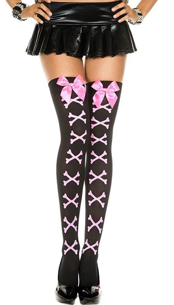 Black/Pink Cross Bone Stocking - Sexdoll.Sex