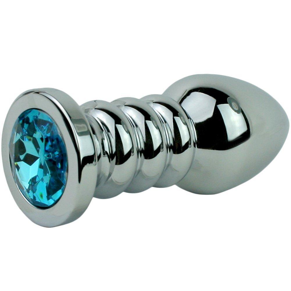 Blue Jewel Rippled Metal Booty Plug - Available in 3 Sizes! - Sexdoll.Sex