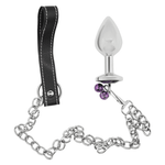 Bondage Leash Metal Butt Plug With Jewel - Sexdoll.Sex