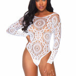 Crochet Lace Long Sleeved Teddy Bodysuit - Sexdoll.Sex