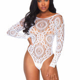 Crochet Lace Long Sleeved Teddy Bodysuit - Sexdoll.Sex