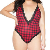 Deep V Neck Plaid Teddy With Scallop Lace Trim - Sexdoll.Sex