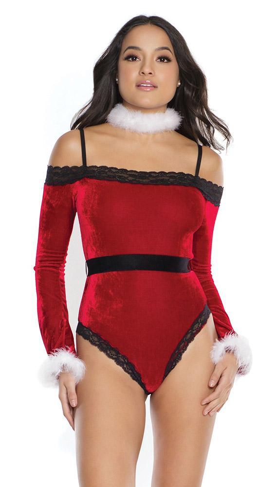 Elegant Red Velvet Off The Shoulder Teddy - Sexdoll.Sex