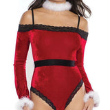 Elegant Red Velvet Off The Shoulder Teddy - Sexdoll.Sex