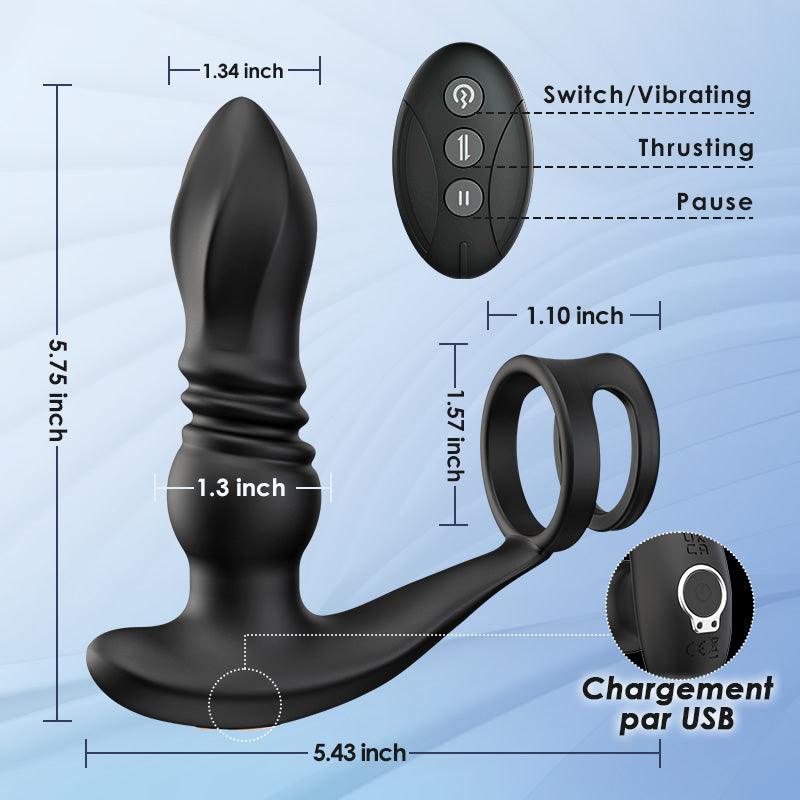 Ellis 7 Thrusting Vibrating Drill Spirals with Double Cock Rings Prostate Massager - Sexdoll.Sex