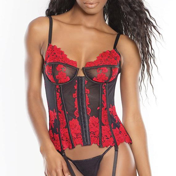 Embroidered Bustier with Lace-up Back - Sexdoll.Sex