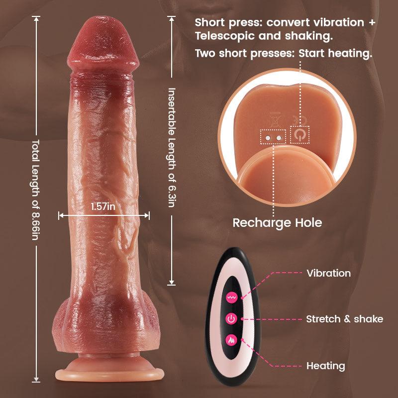 Energetic 9 Vibrating, 3 Thrusting, 3 Swinging Dildo with Heating Function - Remote Control, Suction Cup - Sexdoll.Sex