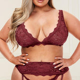 Flirty Lace Bralette, Lace Garter Skirt & Matching G-String Set - Sexdoll.Sex