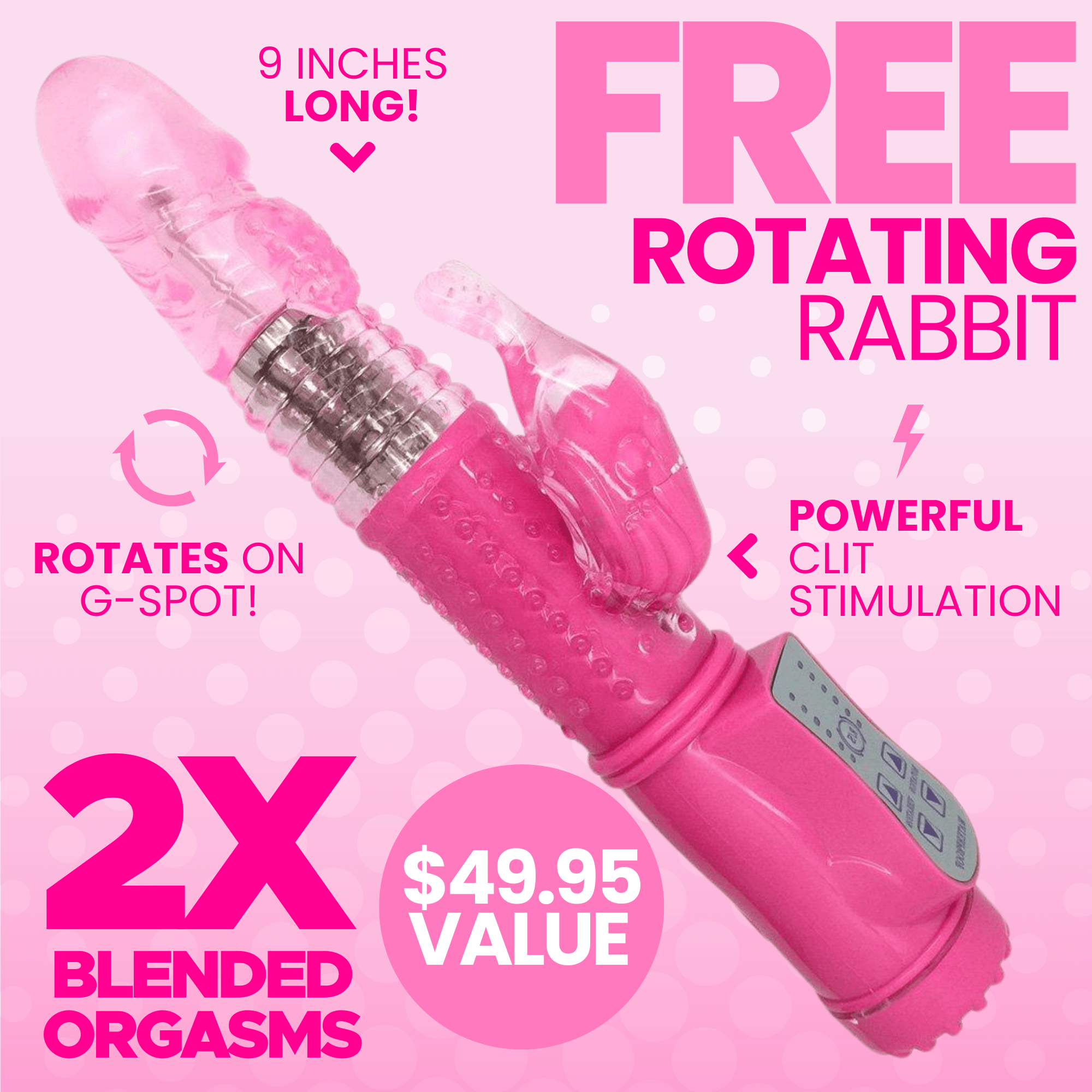 Free Ribbed Rotating Rabbit Vibe in Pink - Only 1 Free Item per Order！ - Sexdoll.Sex