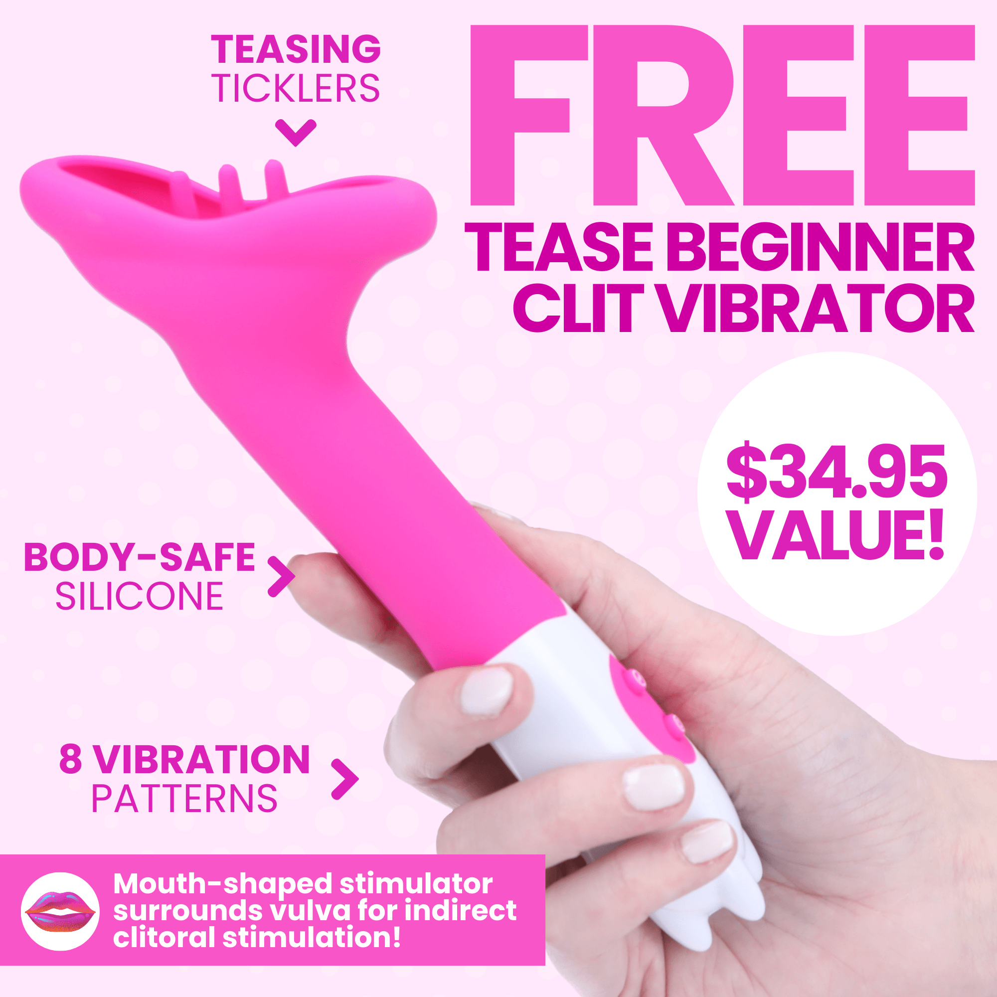 FREE Tease Beginner's Silicone Lip-Shaped Clit Vibrator - Only 1 Free Item per Order！ - Sexdoll.Sex