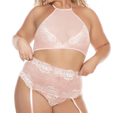 High Waisted Halter Bra, Garter Belt & G-String Set - Sexdoll.Sex