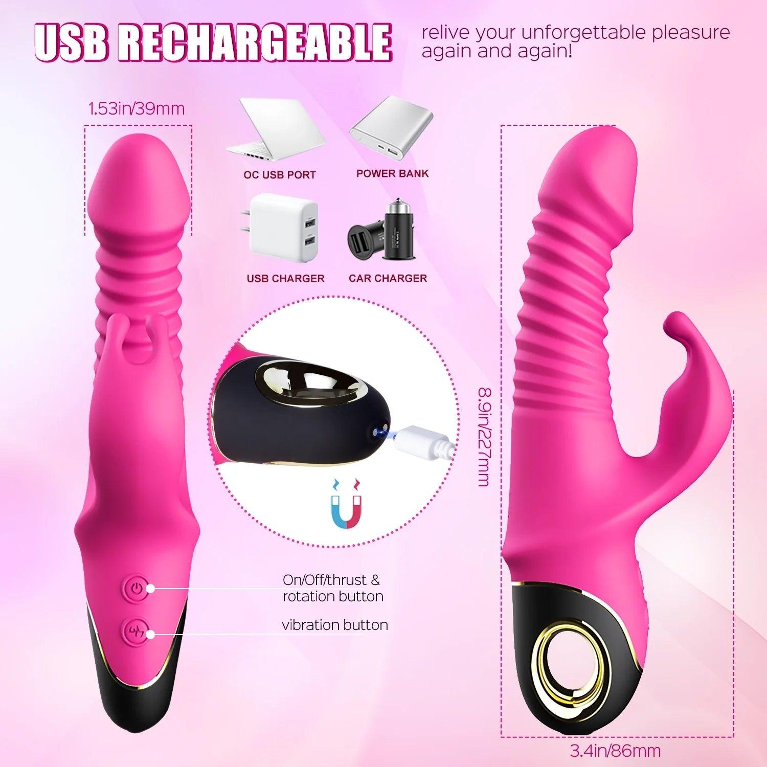 Intense Blended Orgasms Thrusting Rabbit Vibrator - 9 Vibration Modes - Sexdoll.Sex