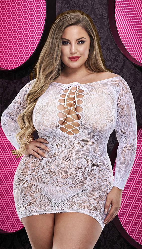 Lace Off The Shoulder Mini Dress - Sexdoll.Sex