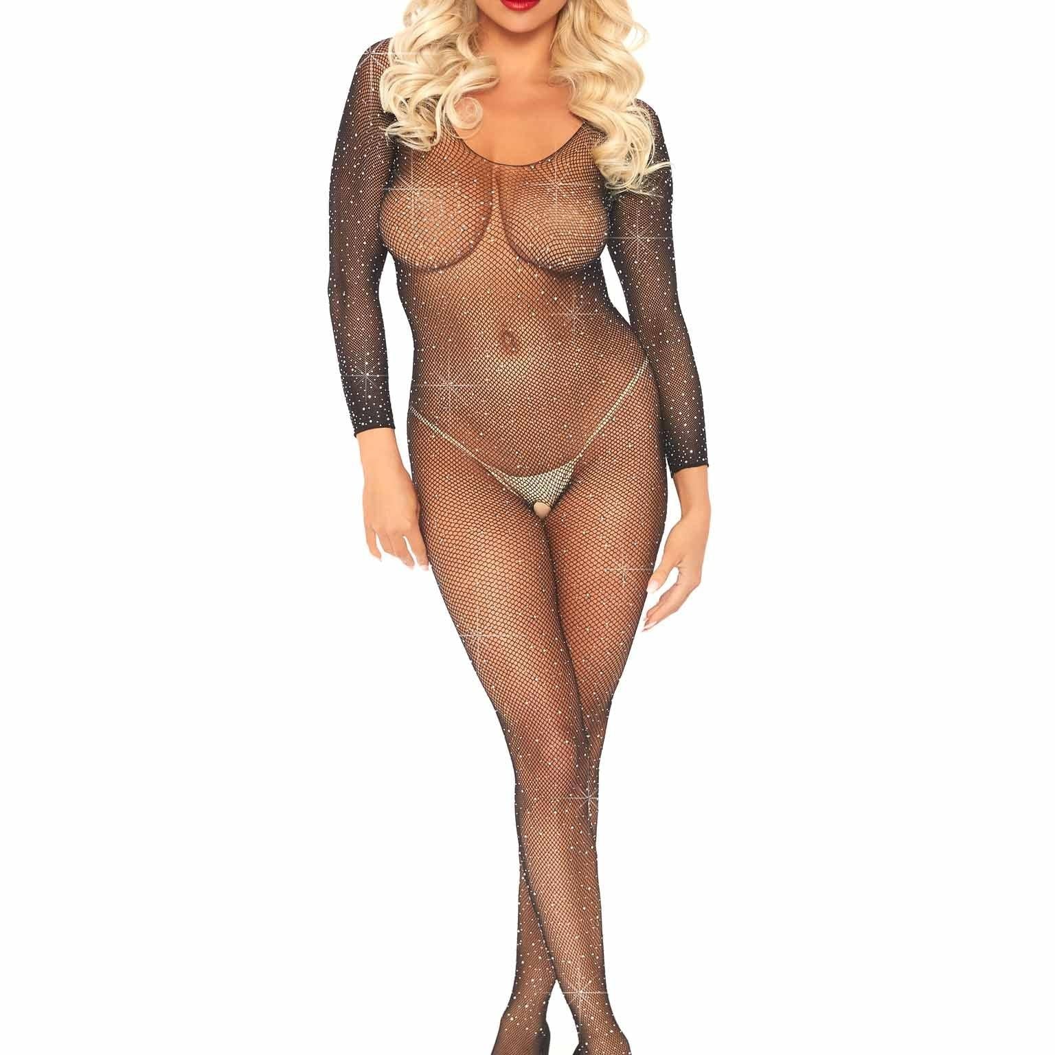 Leg Avenue Fishnet Rhinestone Crotchless Bodystocking - Sexdoll.Sex