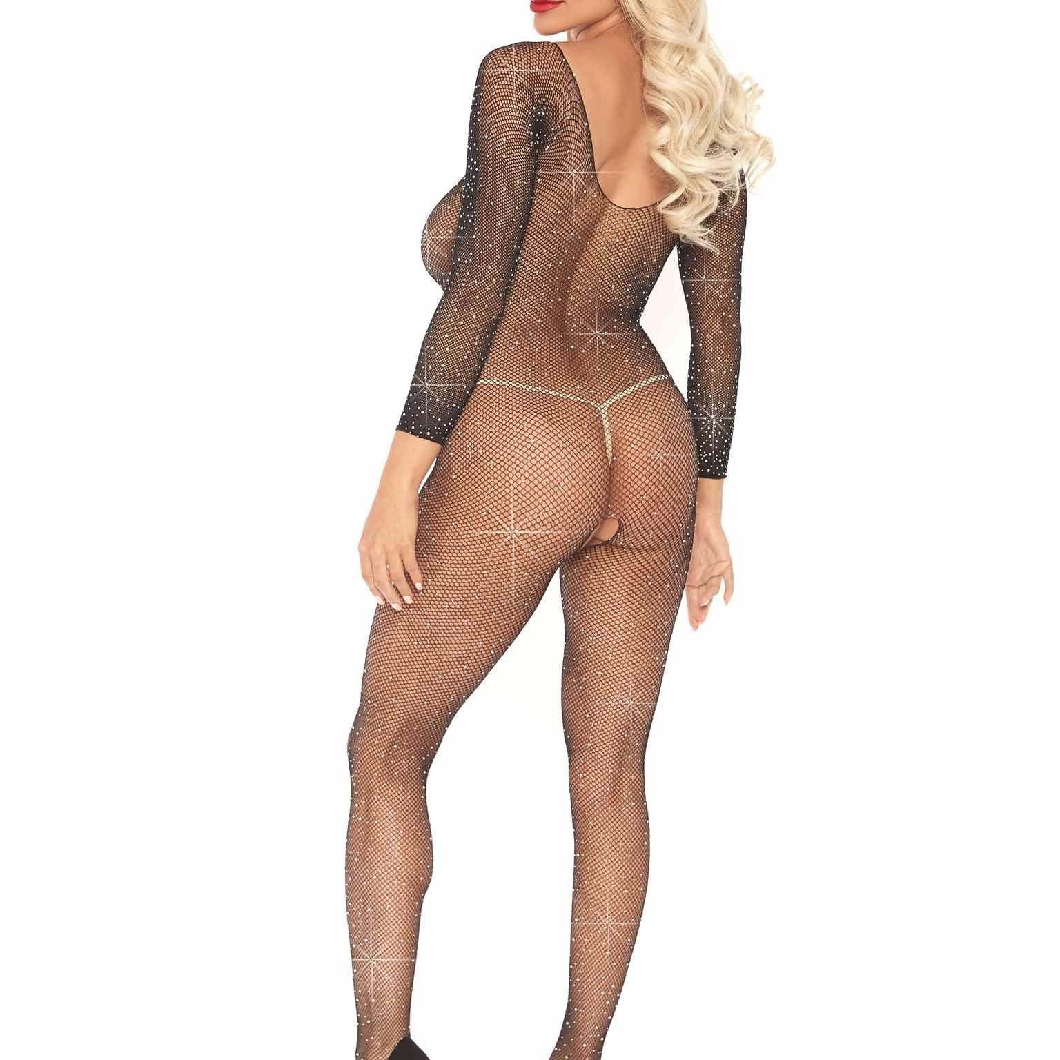 Leg Avenue Fishnet Rhinestone Crotchless Bodystocking - Sexdoll.Sex