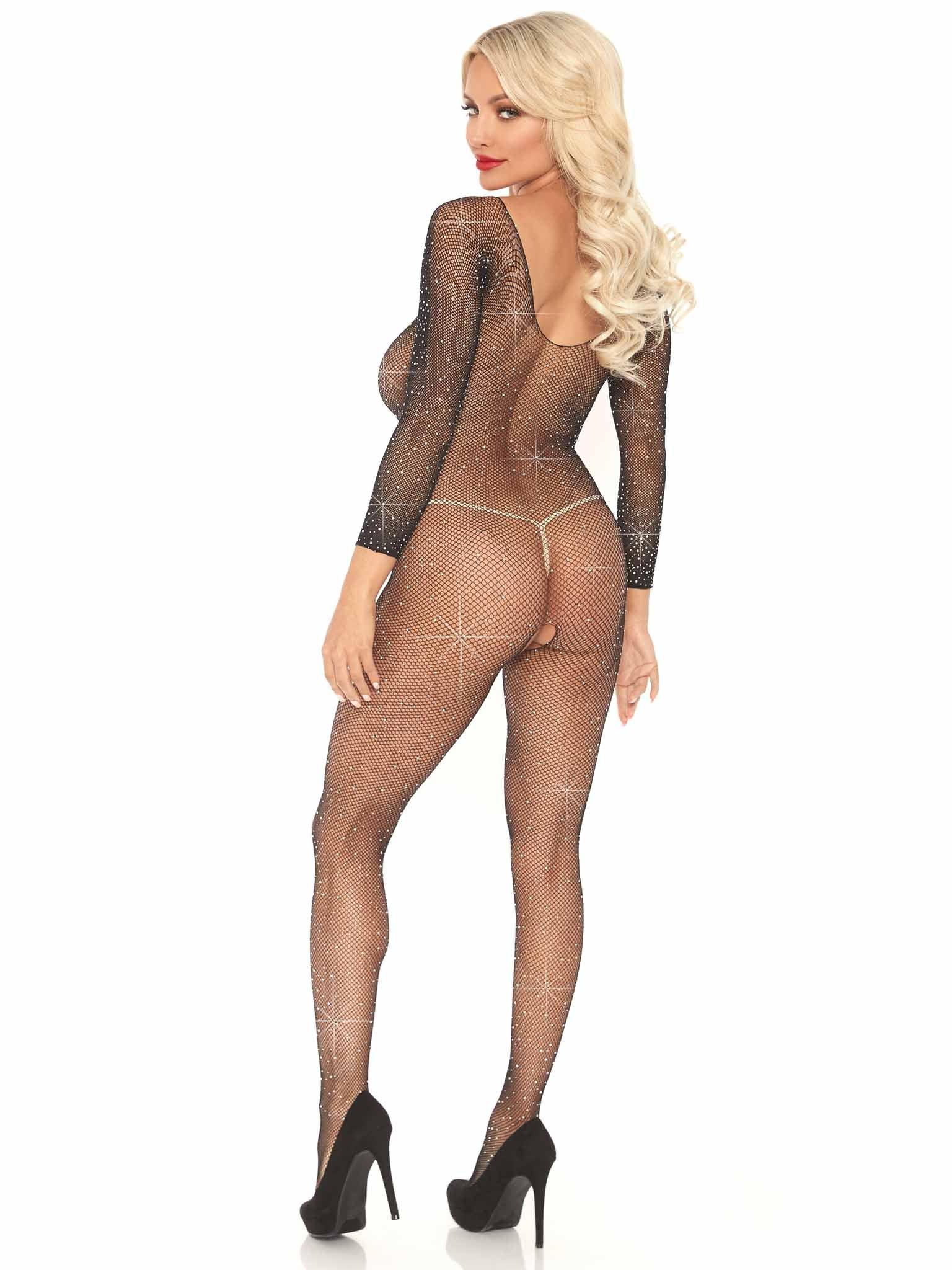 Leg Avenue Fishnet Rhinestone Crotchless Bodystocking - Sexdoll.Sex