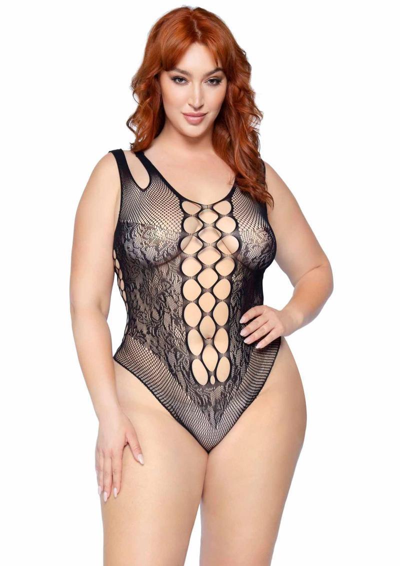 Leg Avenue Seamless Fishnet and Lace Teddy Bodysuit - Sexdoll.Sex