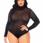 Leg Avenue Sheer High Neck Long Sleeved Bodysuit - Sexdoll.Sex