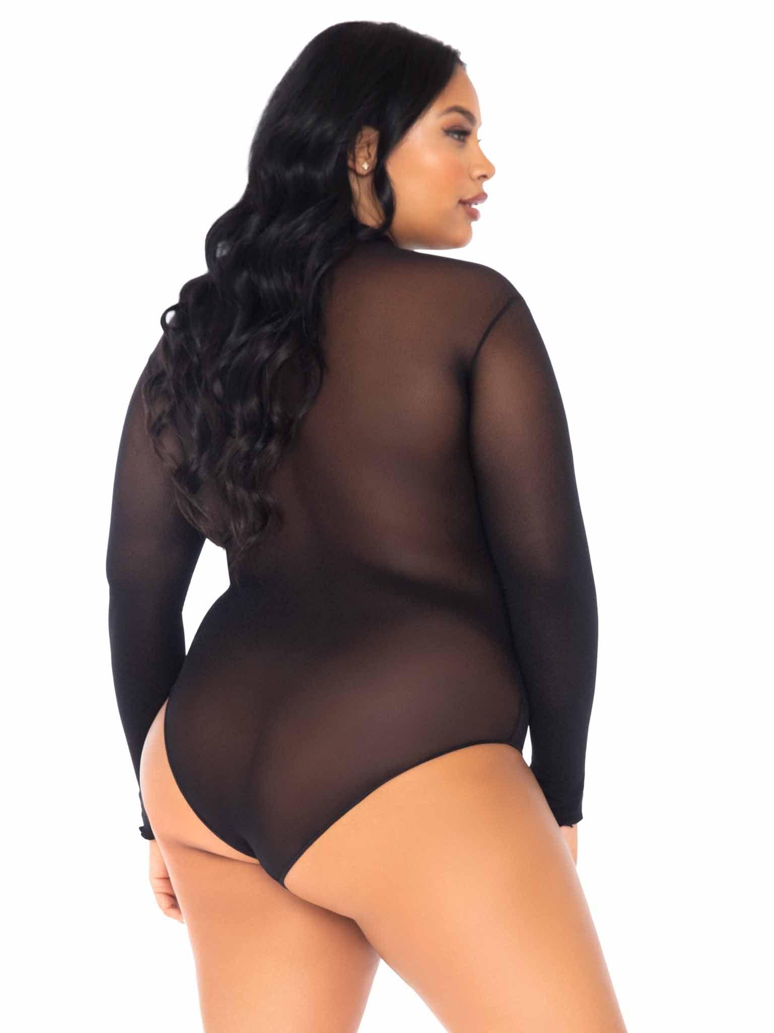 Leg Avenue Sheer High Neck Long Sleeved Bodysuit - Sexdoll.Sex