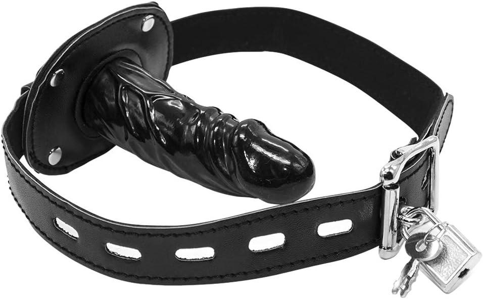 Lockable Dildo Mouth Gag SM Fantasy Sex Toy - Adjustable Leather Strap On - Sexdoll.Sex