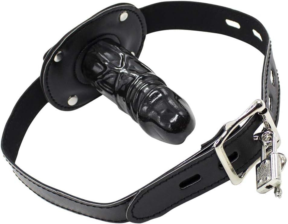 Lockable Dildo Mouth Gag SM Fantasy Sex Toy - Adjustable Leather Strap On - Sexdoll.Sex