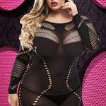 Long Sleeve Mini Dress with Fishnet Accents - Sexdoll.Sex