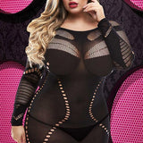 Long Sleeve Mini Dress with Fishnet Accents - Sexdoll.Sex