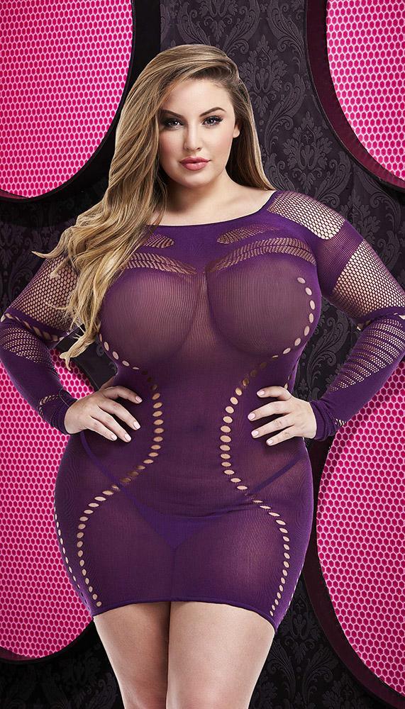 Long Sleeve Mini Dress with Fishnet Accents - Sexdoll.Sex