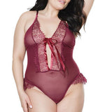 Merlot Fine Lace & Mesh Crotchless Teddy - Sexdoll.Sex