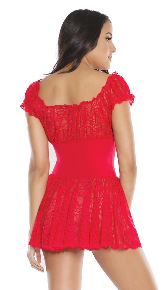 Naughty Red Lace Off The Shoulder Babydoll & G-String Set - Sexdoll.Sex