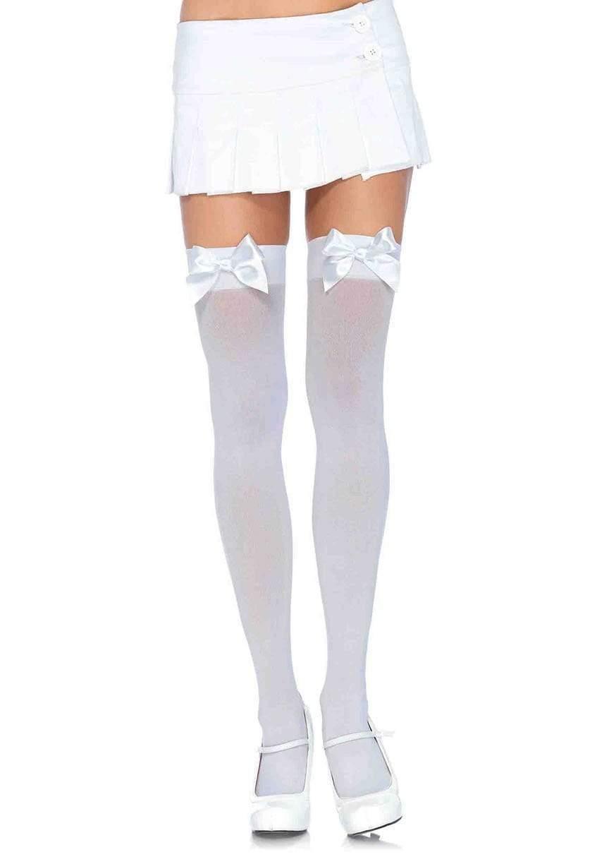 Nylon Thigh Highs with Bow - One Size and Queen Available - Sexdoll.Sex