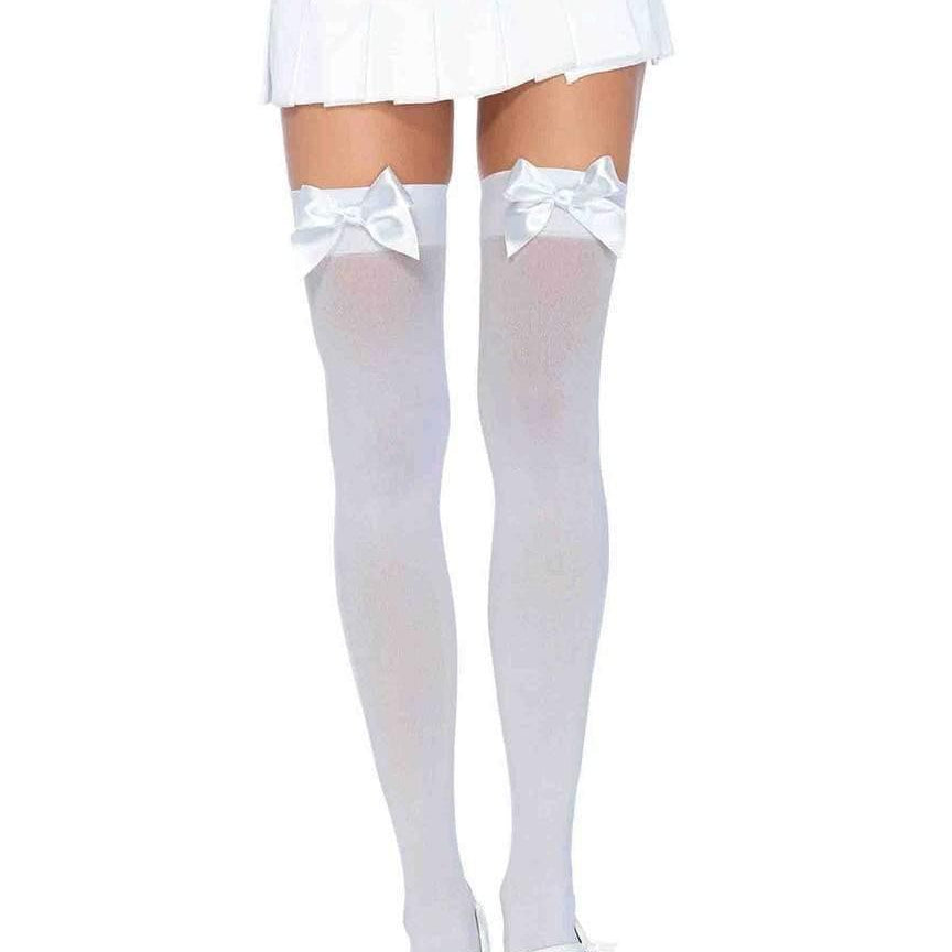 Nylon Thigh Highs with Bow - One Size and Queen Available - Sexdoll.Sex