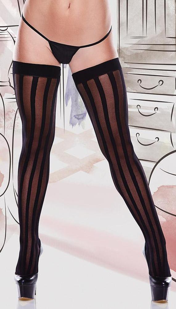 Pin Stripe Bow Thigh High Stockings - Sexdoll.Sex