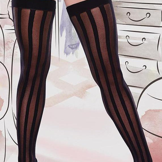 Pin Stripe Bow Thigh High Stockings - Sexdoll.Sex