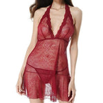 Red Lace Halter Chemise Lingerie Set - Passionate Seduction - Sexdoll.Sex