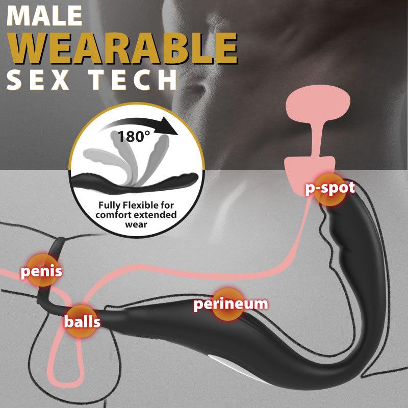 Reyer Wearable Prostate Massager with 10 Quiet Vibrations and Dual Cock Ring - Sexdoll.Sex