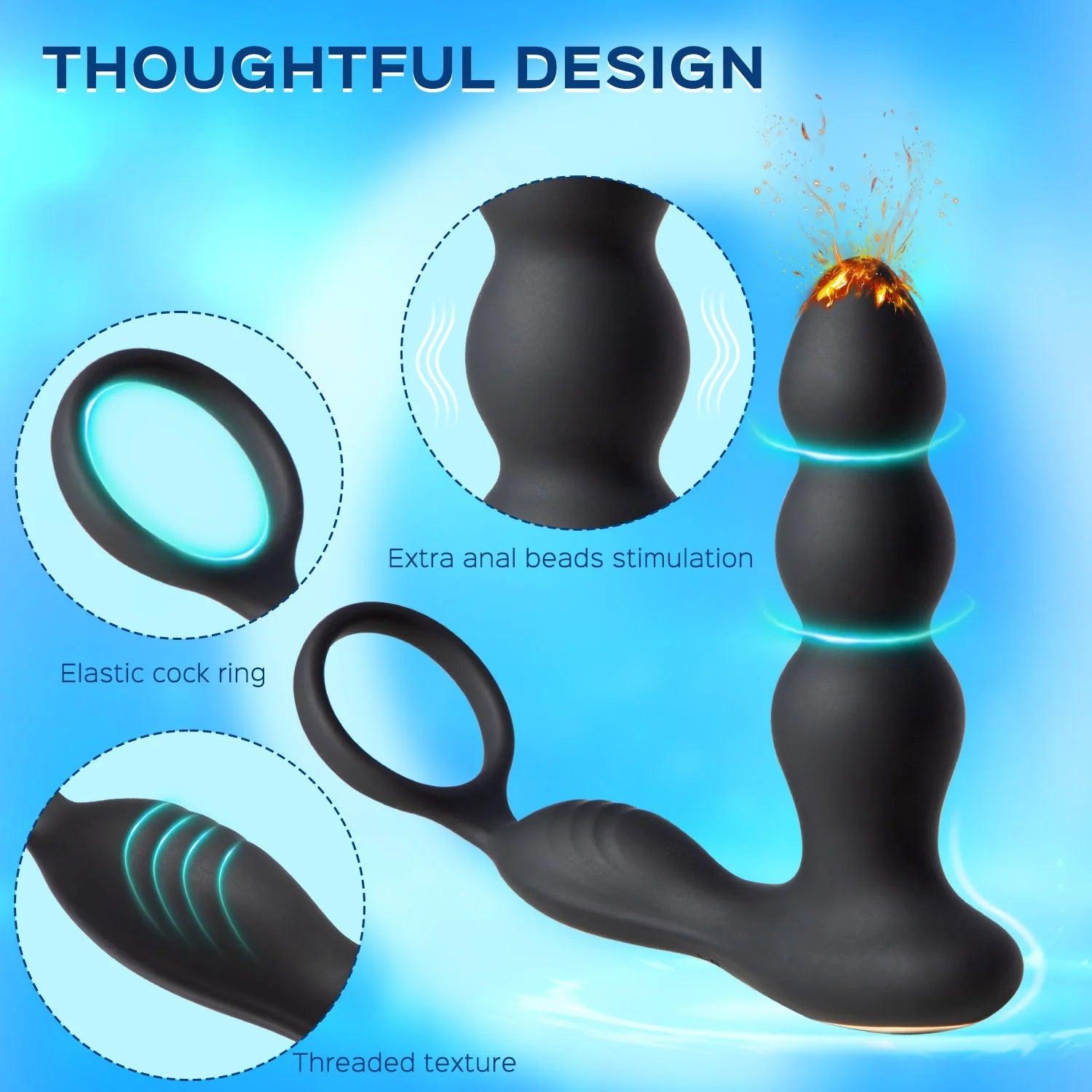 Ringer - 3 Anal Beads Prostate Massager Butt Plug with Cock Ring & Remote Control - Sexdoll.Sex